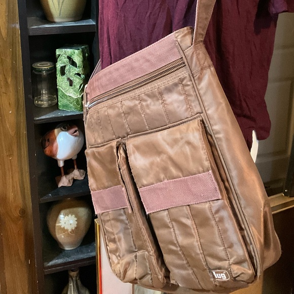 “lug”Brown Crossbody Multi Pocket Nylon Bag. - Picture 2 of 16
